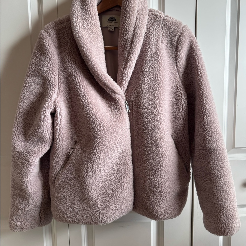 Cozy Shawl-Collar Teddy Jacket in Blush